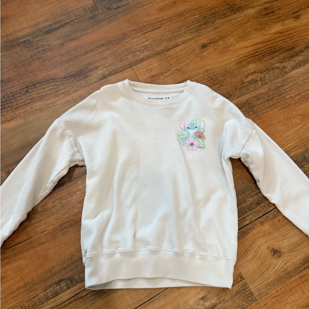 abercrombie kids Cream Sweatshirt with Pastel Stitch & Floral Patch